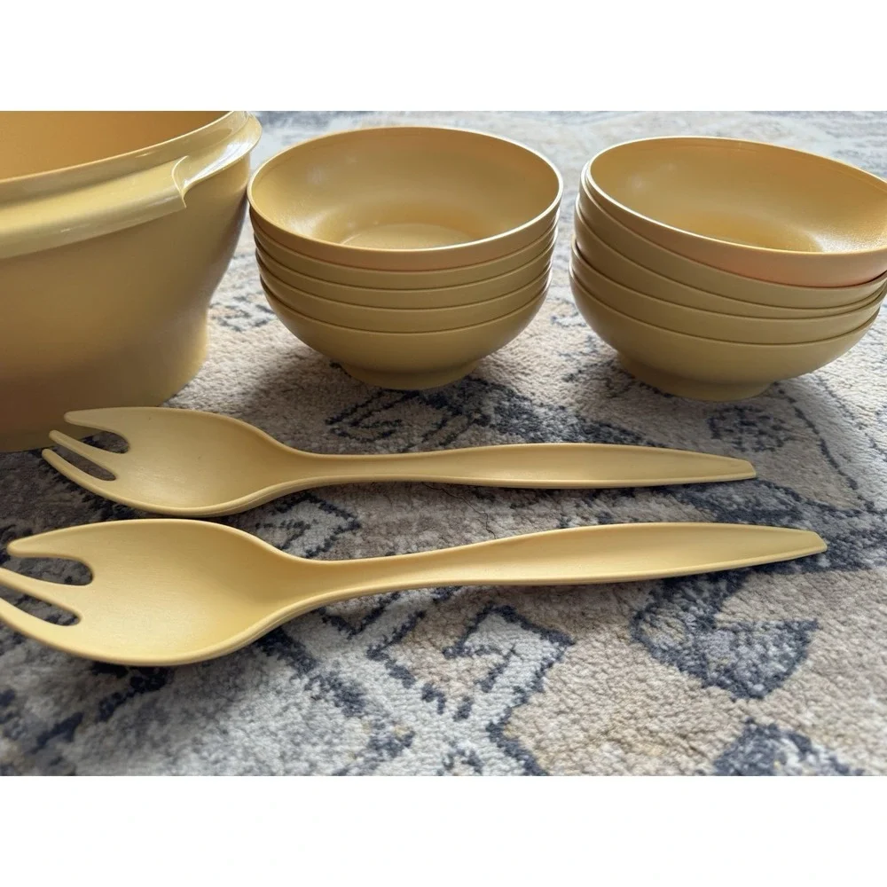 Vintage Golden Yellow Tubberware Salad Bowl Set 14 Piece Set